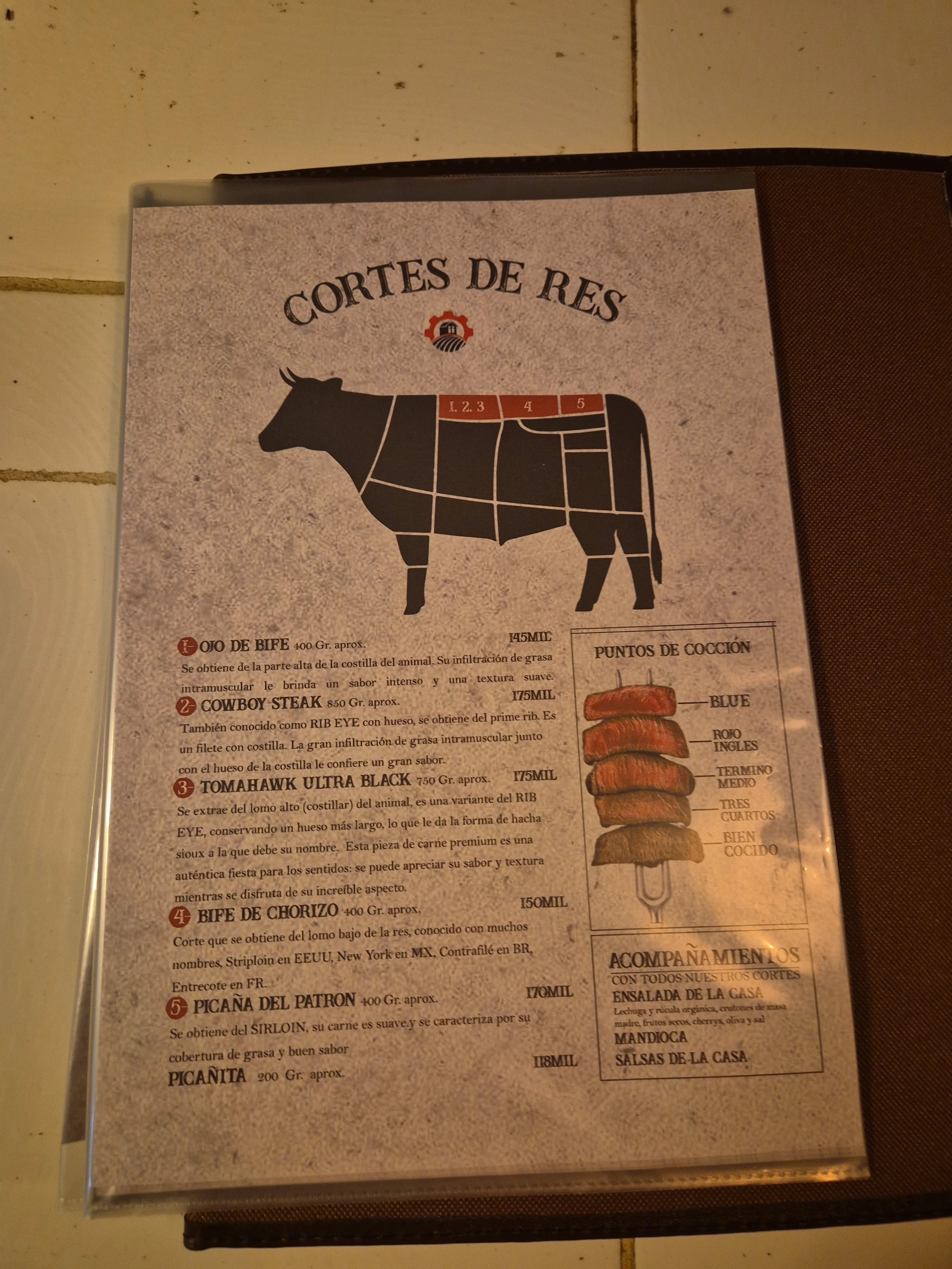 Menú de Alto Corte San Bernardino — página 1