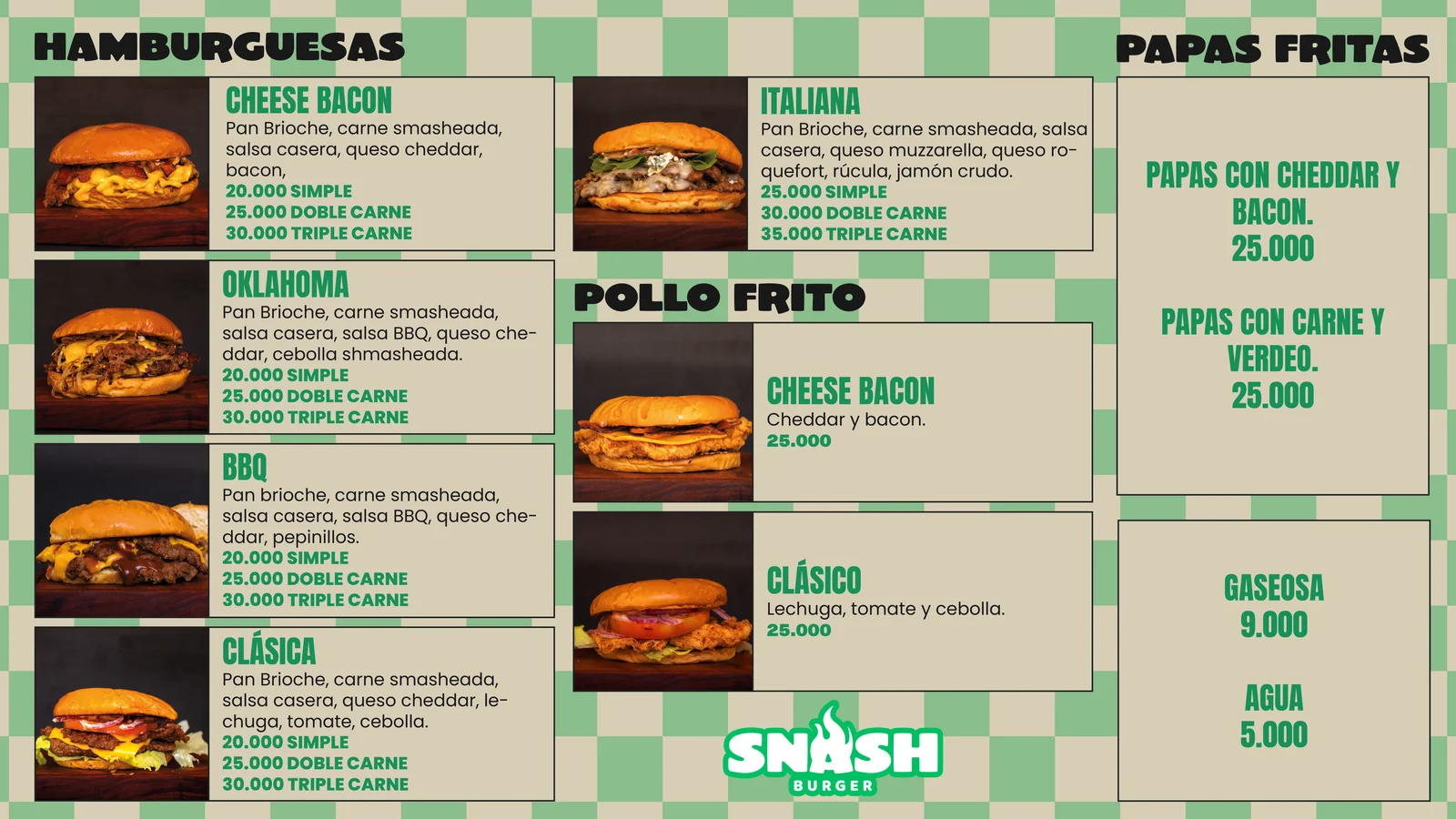 Menú de Snash Burger San Bernardino — página 1