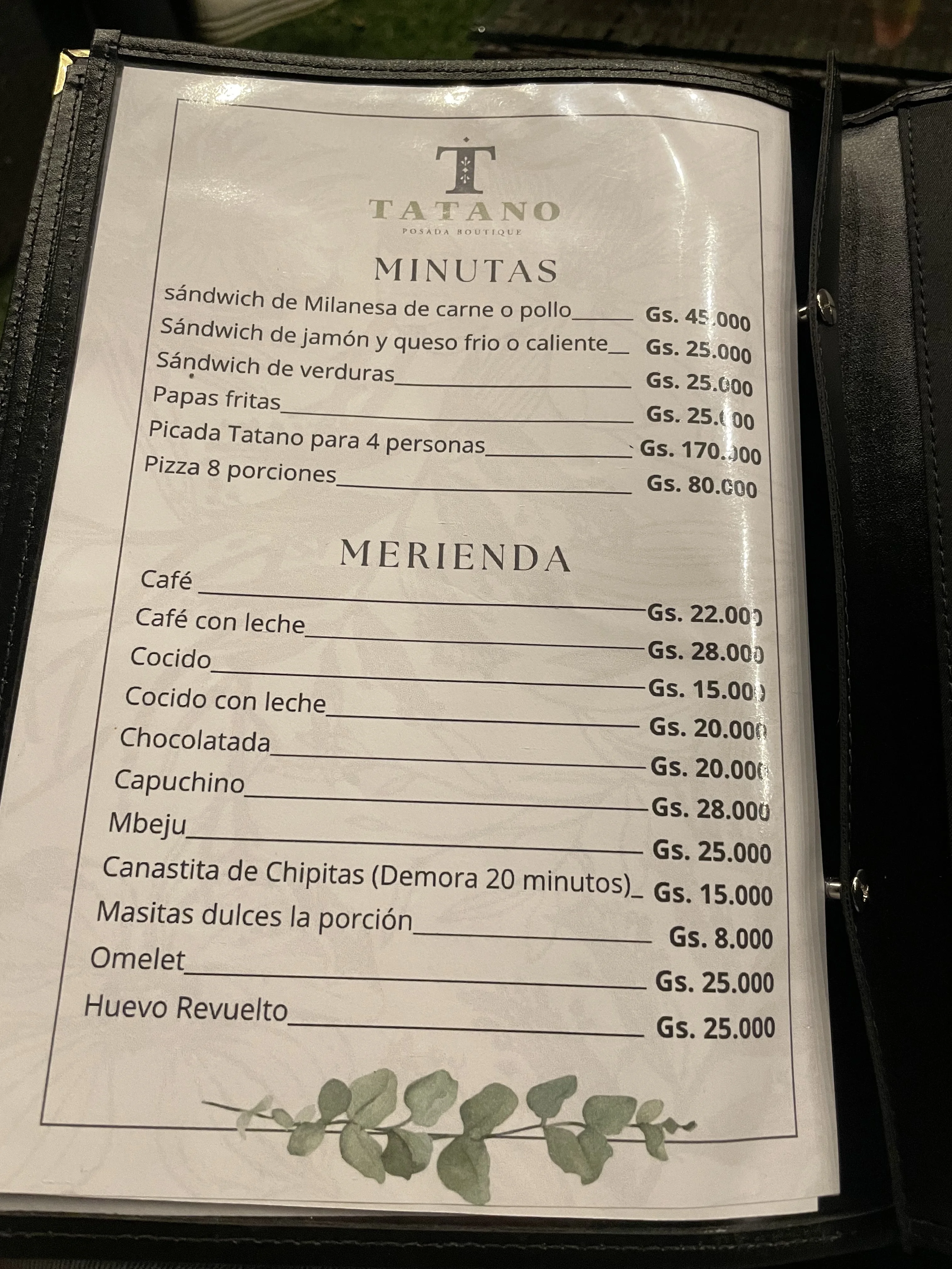 Menú de Tatano Posada Boutique — página 1